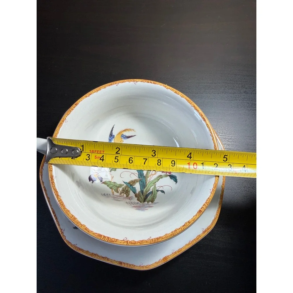Wedgwood Devon Rose Chinoiserie Cream Soup Bowl and Saucer Floral Bird England